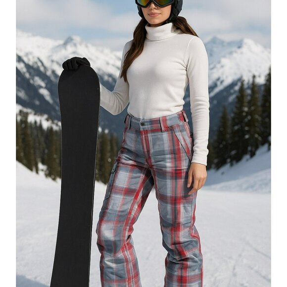 New Womens 686 Plaid Snowboard Pants Size M Gray & Red Insulated Waterproof Wint - Picture 3 of 16